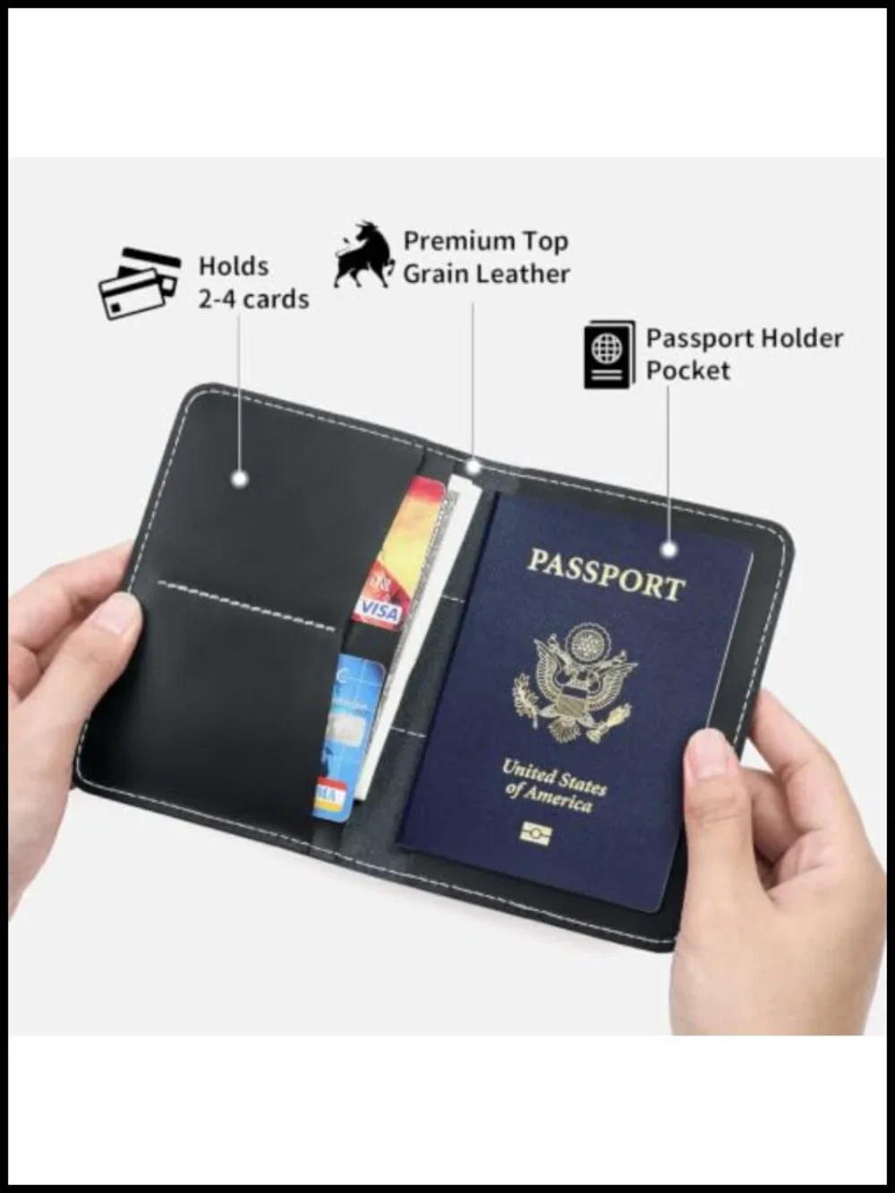 Genuine Leather Passport Holder with Card and Boarding Pass Slots